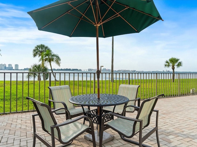 view of patio / terrace with a water view