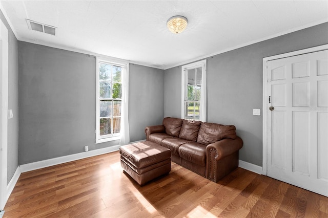 living room with hardwood / wood-style flooring