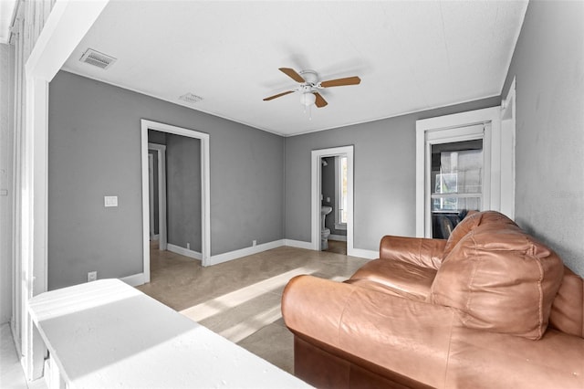 living room featuring ceiling fan