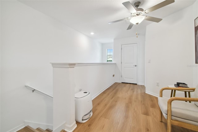 interior space featuring ceiling fan and light wood-type flooring