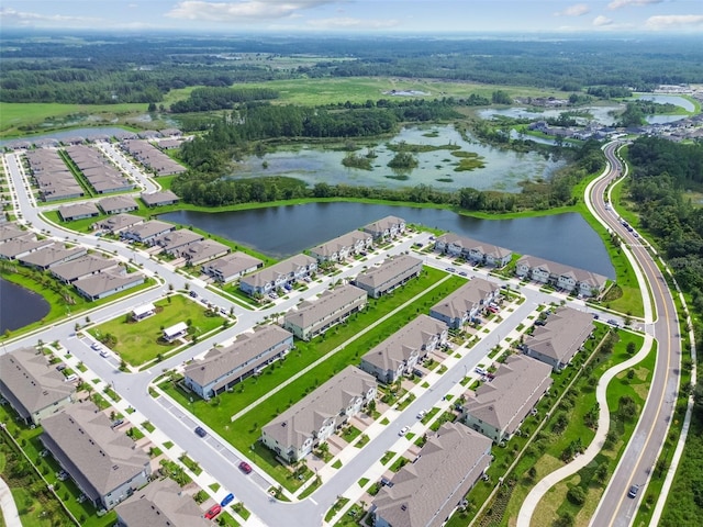 aerial view with a water view