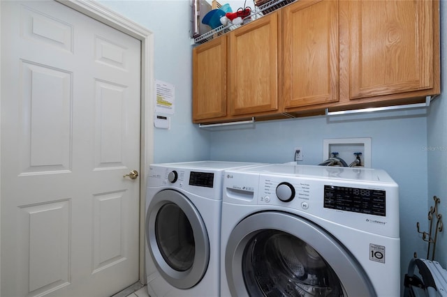 laundry area featuring cabinets and washer and clothes dryer