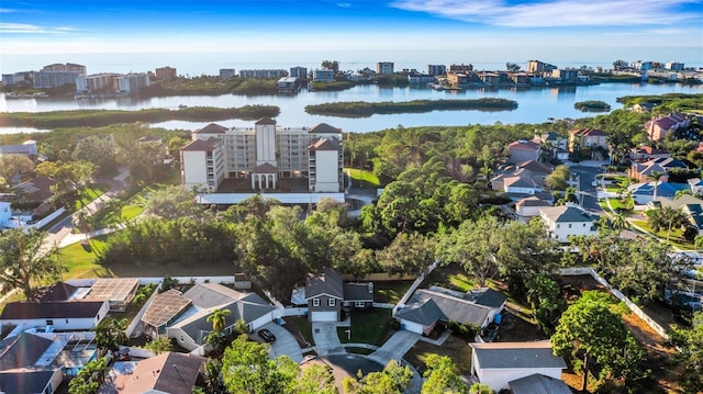 aerial view with a water view