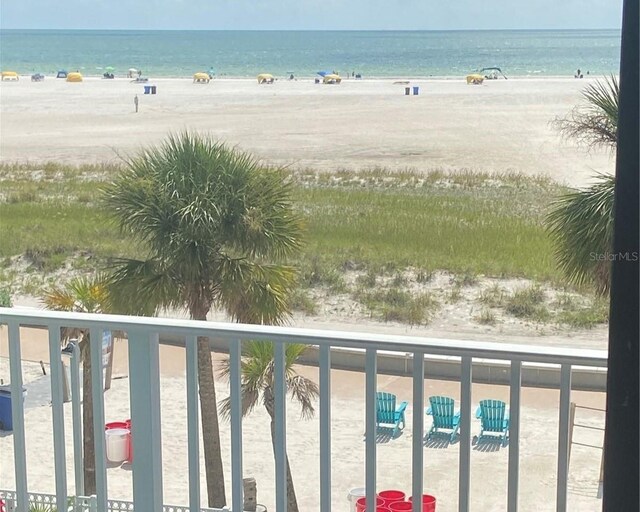 view of water feature with a beach view