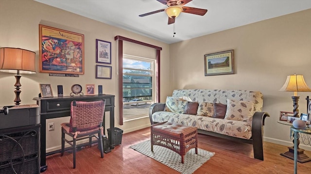 interior space featuring hardwood / wood-style floors and ceiling fan