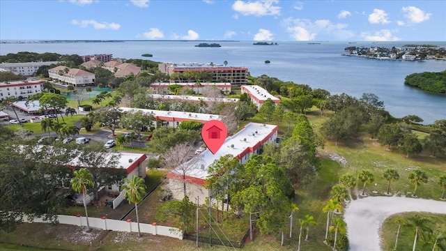 aerial view with a water view