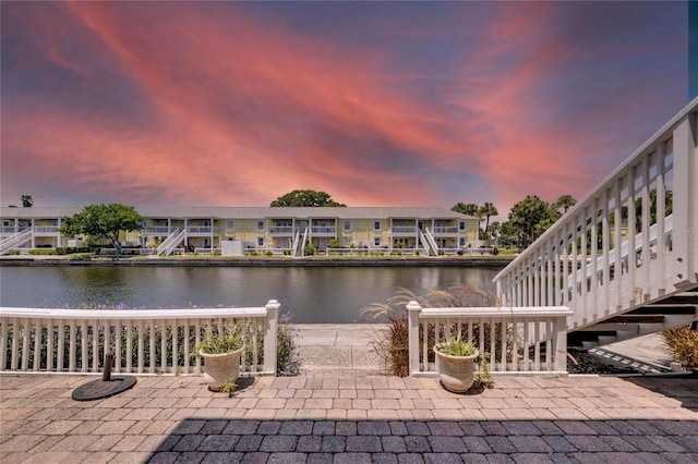 exterior space featuring a water view