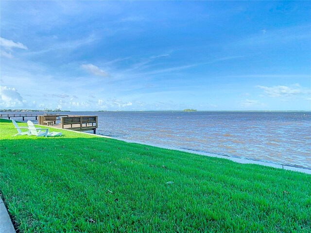 view of water feature with a boat dock