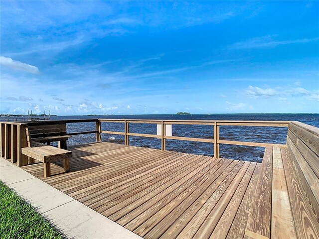 view of dock with a water view