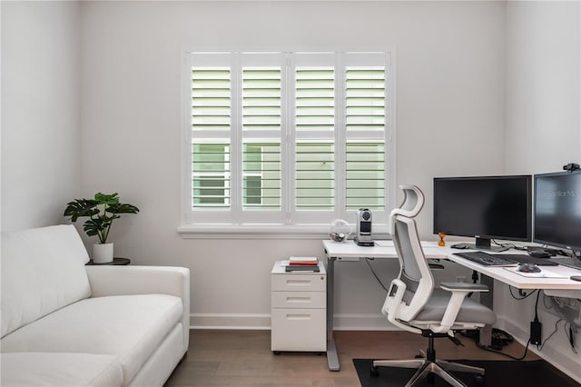 office space with hardwood / wood-style floors