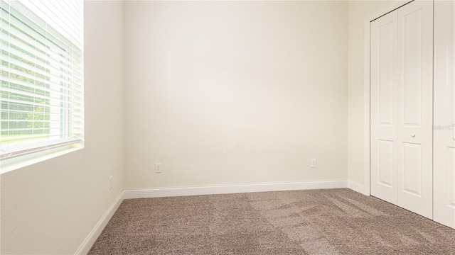 unfurnished bedroom featuring carpet and a closet