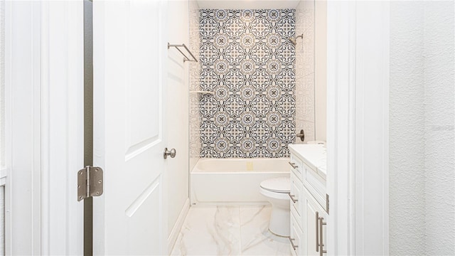 full bathroom with tile patterned flooring, vanity, toilet, and tiled shower / bath