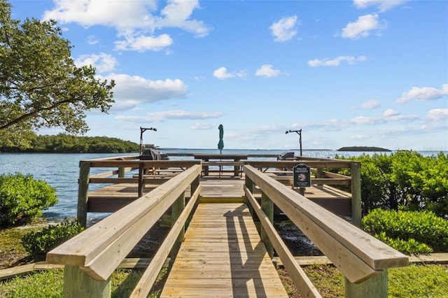 view of dock with a water view