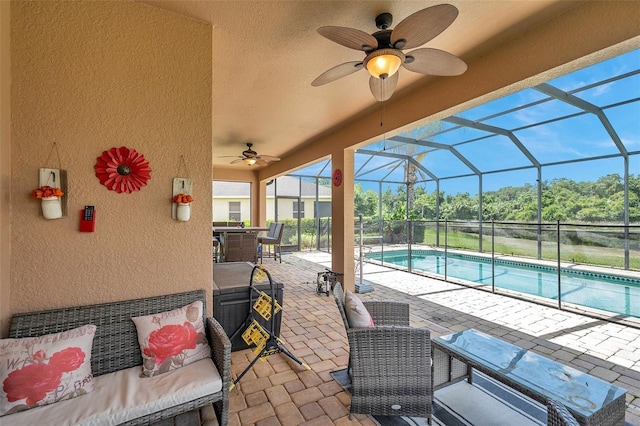 116 Caladium Ct, Bradenton, FL 34212 - view of patio featuring ceiling fan, an outdoor pool, and glass enclosure