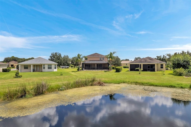 view of yard with a water view