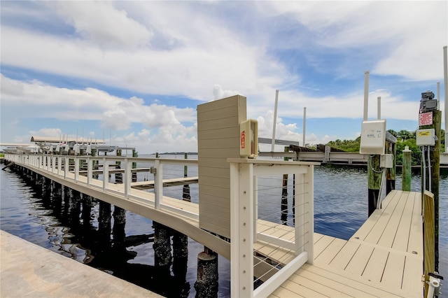 dock area with a water view