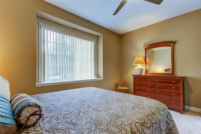 bedroom featuring carpet flooring and ceiling fan