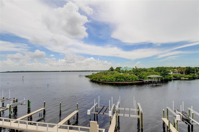 dock area featuring a water view