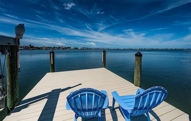 view of dock with a water view