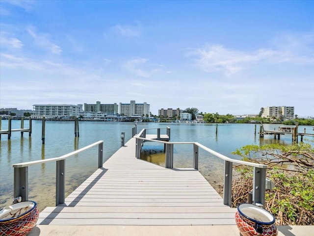 view of dock featuring a water view