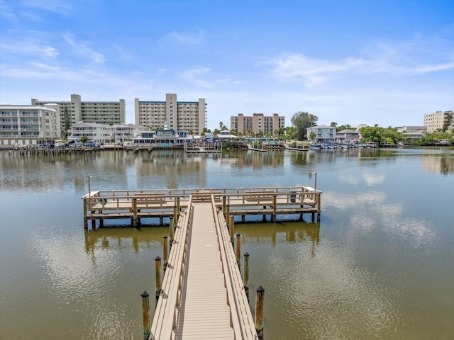 view of dock with a water view