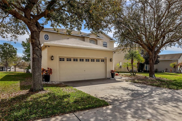 front facade with a garage and a front yard