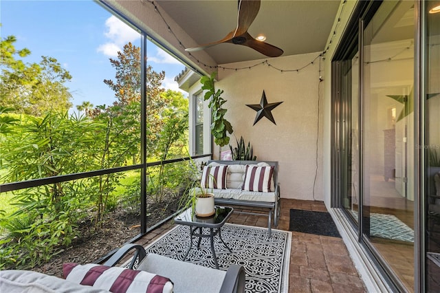 balcony with ceiling fan