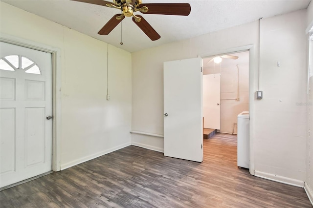 interior space featuring ceiling fan and hardwood / wood-style flooring