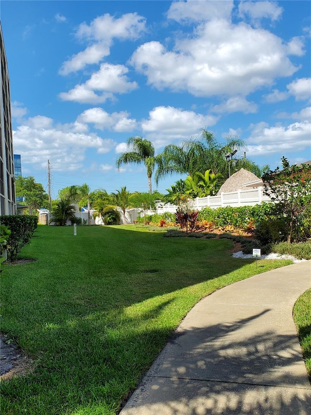 view of property's community featuring a yard