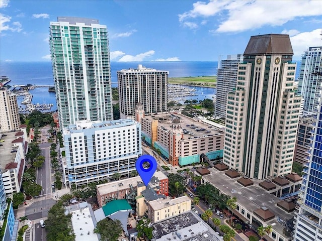 property's view of city featuring a water view