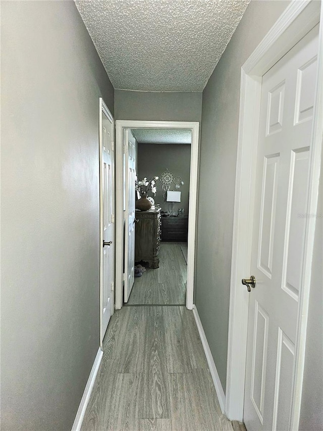 hallway featuring a textured ceiling and hardwood / wood-style flooring