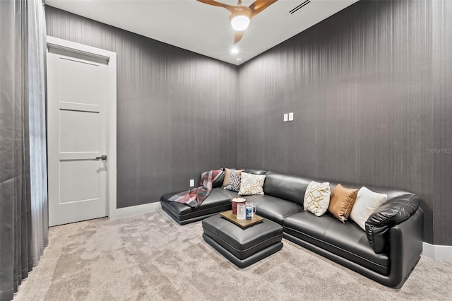 living room with carpet floors and visible vents