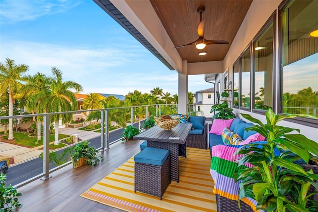 wooden terrace with ceiling fan