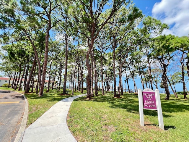 view of property's community with a lawn