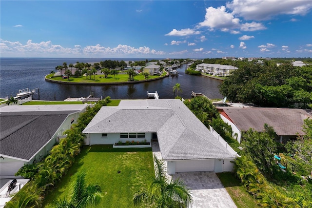 bird's eye view featuring a water view