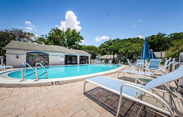 view of swimming pool with a patio