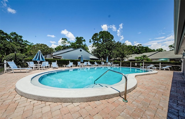 view of swimming pool with a patio