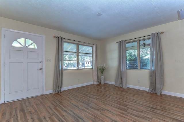 foyer featuring hardwood / wood-style flooring and a textured ceiling