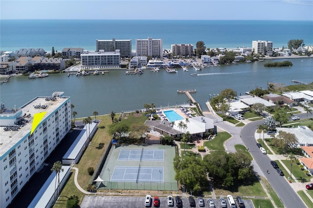 bird's eye view with a view of city and a water view