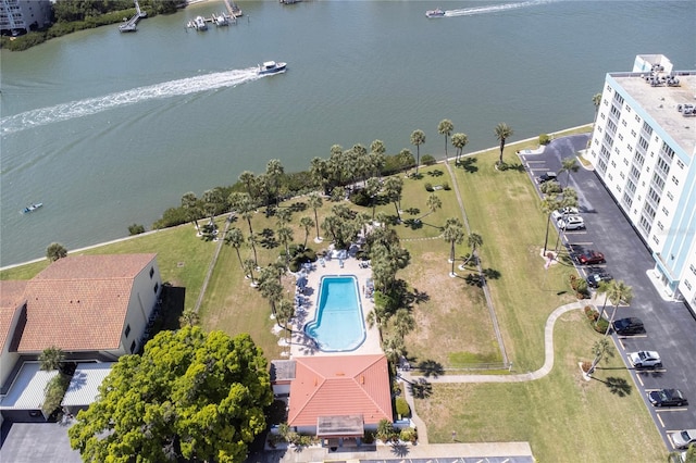 aerial view with a water view