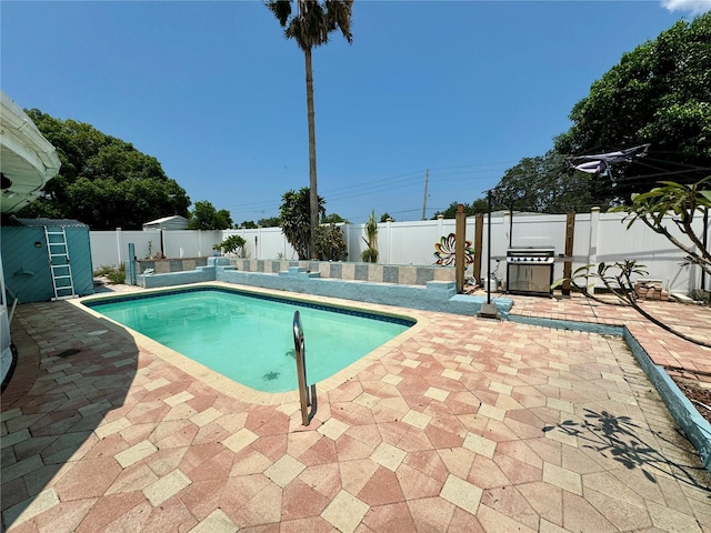 view of pool with a patio area and area for grilling