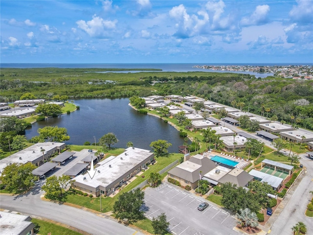 bird's eye view featuring a water view