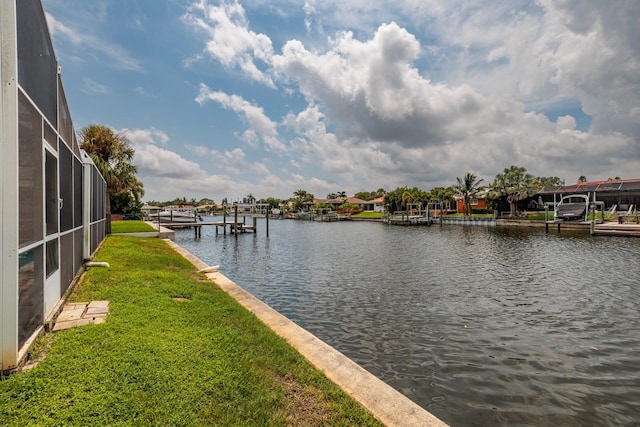 property view of water featuring a boat dock