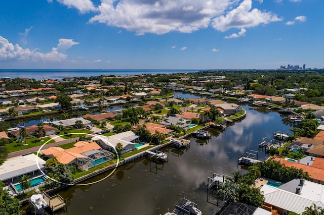 bird's eye view featuring a water view