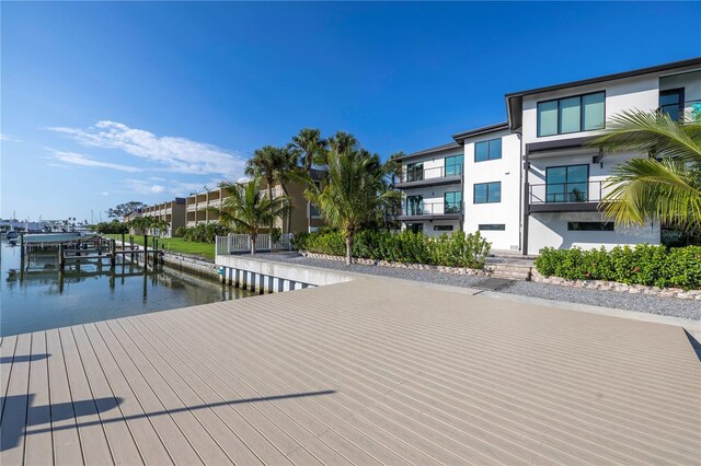 view of dock with a water view