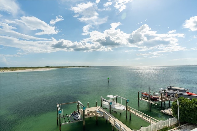 view of dock featuring a water view and boat lift