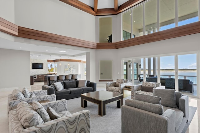 living room with a water view