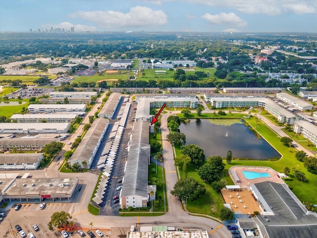 bird's eye view featuring a water view