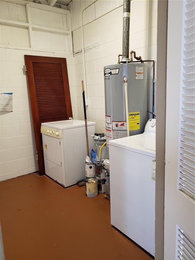 laundry area featuring water heater and washer / dryer