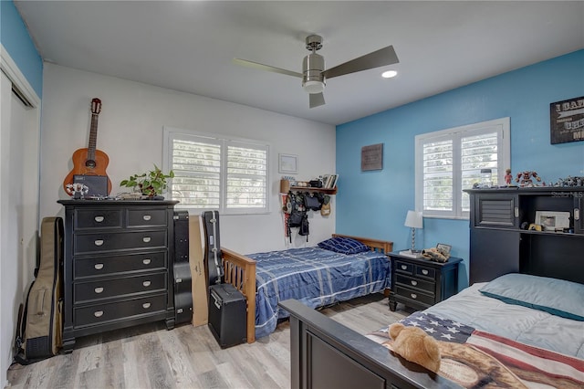 7809 Alafia Dr, Riverview, FL 33578 - bedroom with light wood-style floors, recessed lighting, and ceiling fan